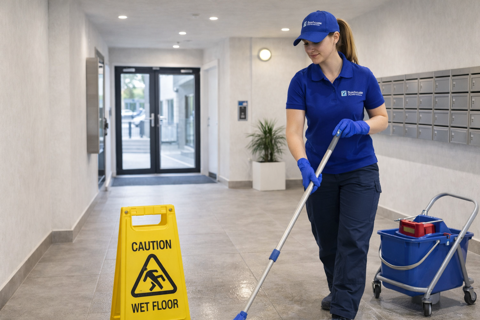 Professional entrance lobby cleaning in a Brighton residential block by Bluehouse Cleaning